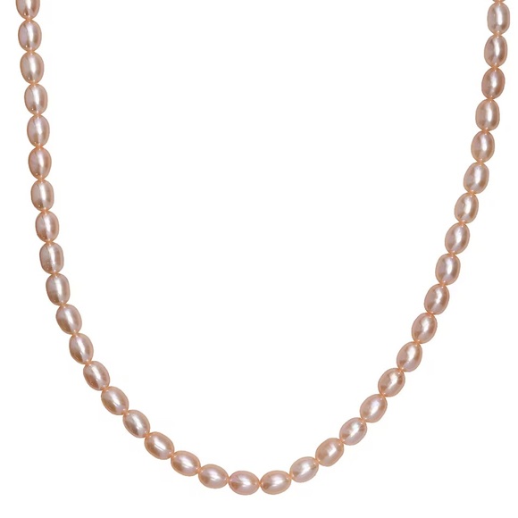 Peach Freshwater Pearl Oval Shape Blush 18-20” Necklace 18K Vermeil YG Over 925S - Picture 1 of 4